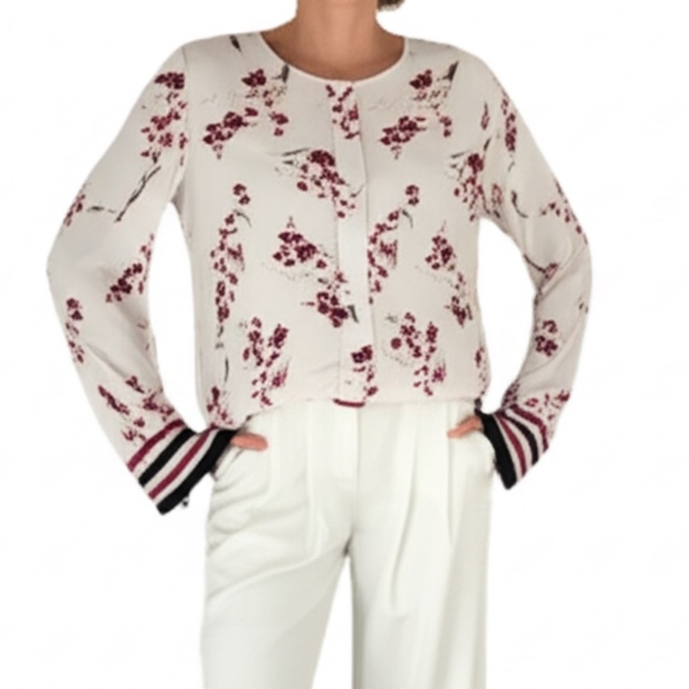 Le Mirage pink black beige floral long sleeve blouse top EU 46